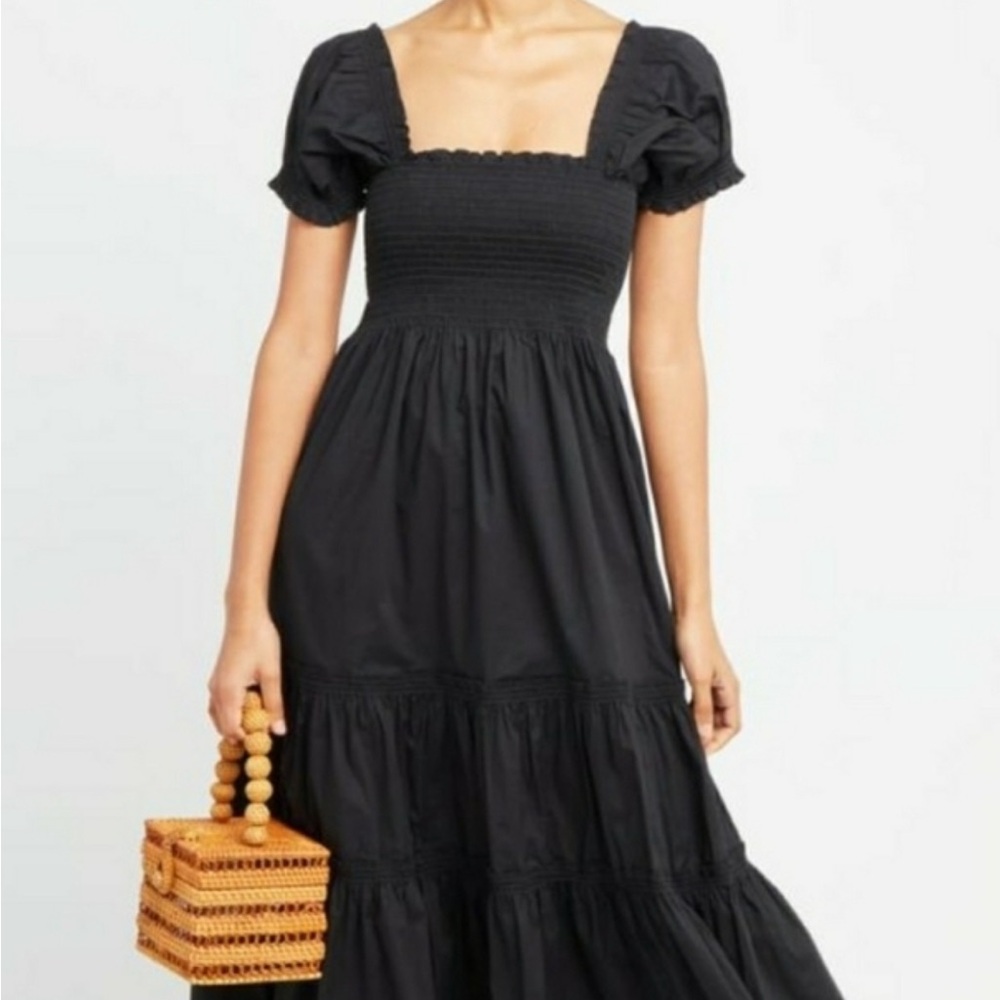 OPT Black Daphne Puff Sleeve Midi Dress